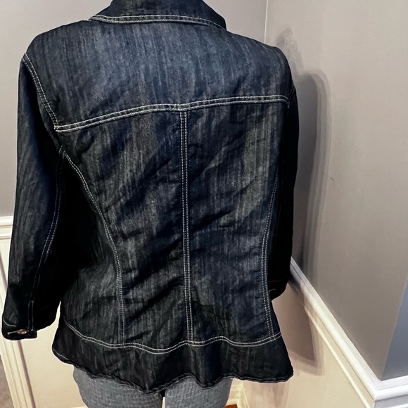 Womans dark indigo blue Denim detailed trim long Jacket - size 2x - Picture 6 of 10